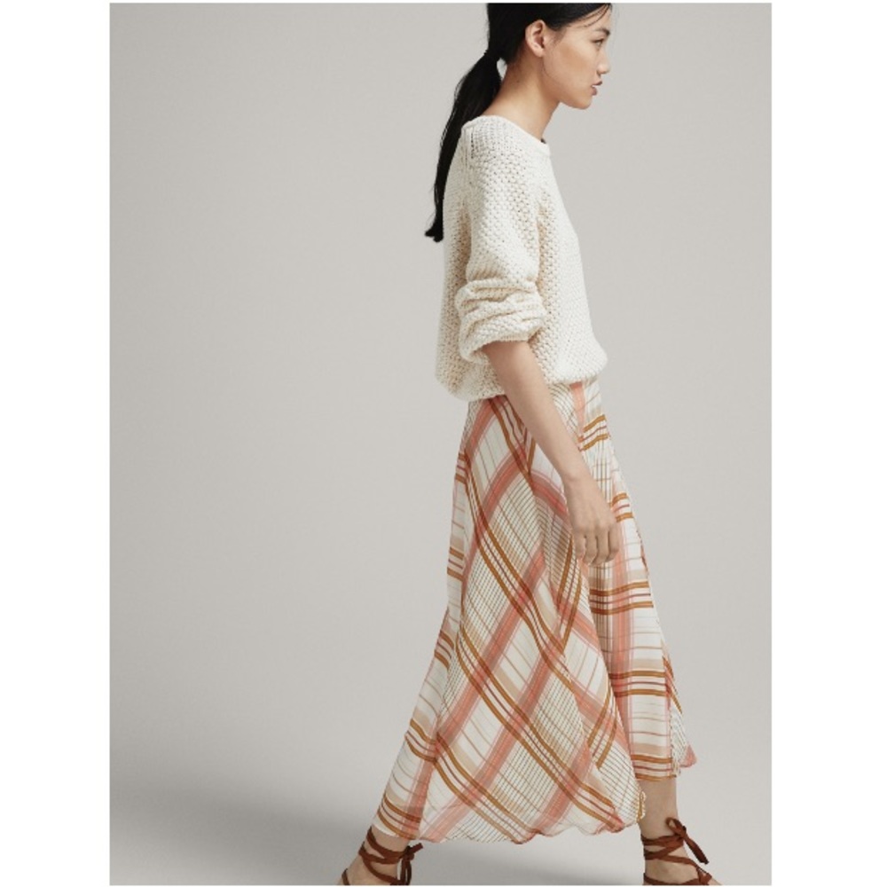 Massimo Dutti Check print midi skirt in Raspberry - Picture 9 of 16